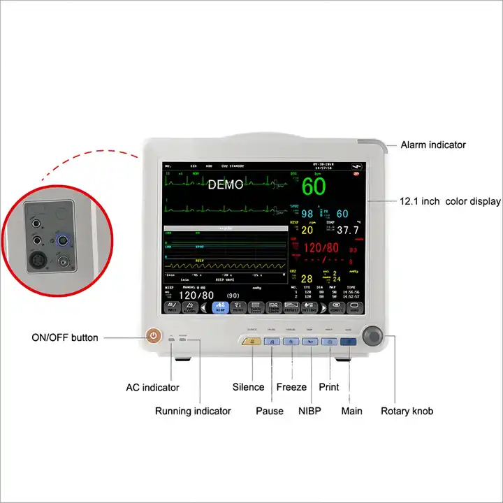 Electric Portable 12.1 Inch High Resolution Color LCD Display ICU Surgery Monitoring Diagnosis Veterinary Patient Monitor