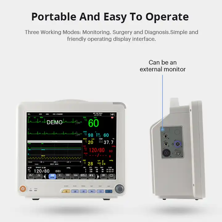 Electric Portable 12.1 Inch High Resolution Color LCD Display ICU Surgery Monitoring Diagnosis Veterinary Patient Monitor