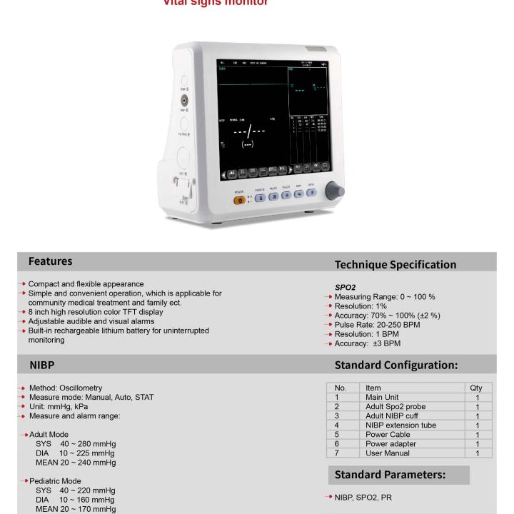 Real-time Data 8 Inch Vital Signs Monitoring Home Health Care Medical Portable Patient Monitor